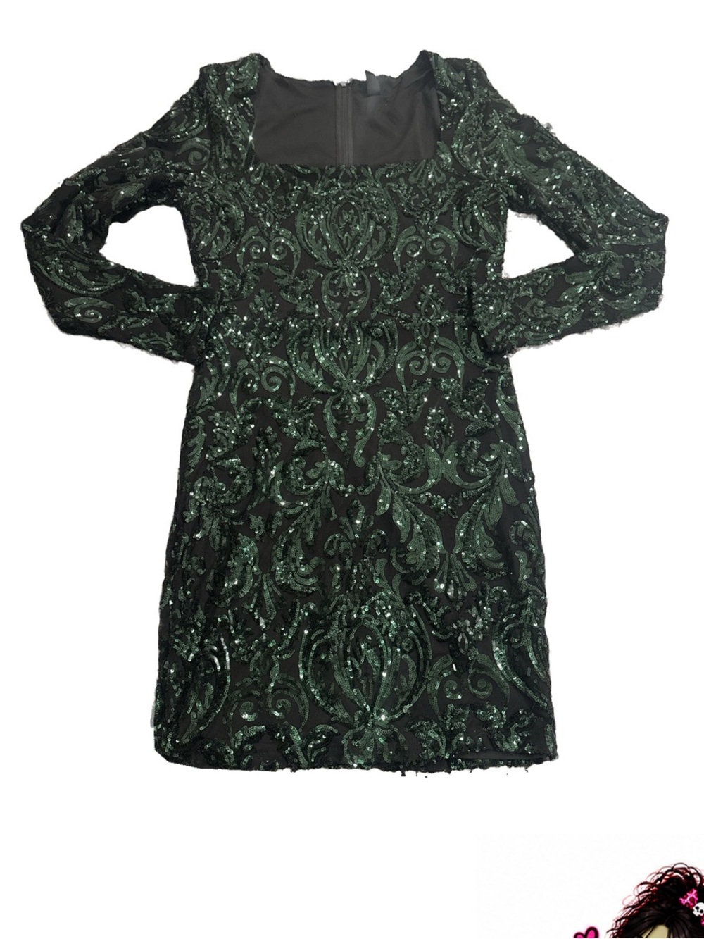 Windsor Emerald Green Sequin Long Sleeve Dress